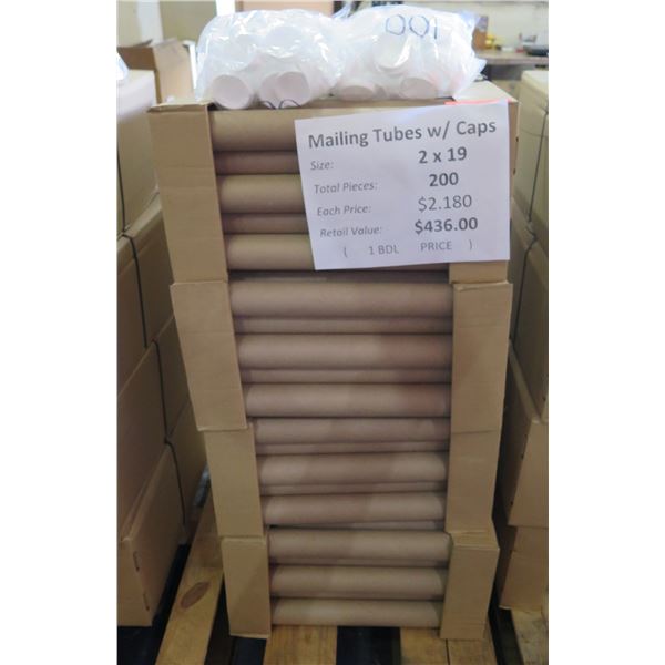 Qty 200 Mailing Tubes w/ Caps 2 x19  Retail $436