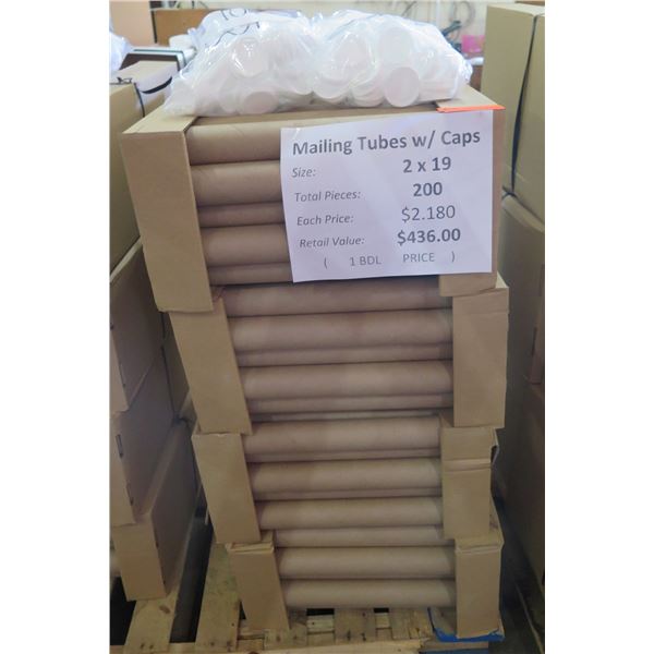 Qty 200 Mailing Tubes w/ Caps 2 x19  Retail $436