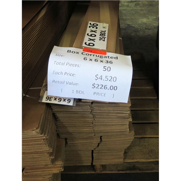 Qty 50 Corrugated Boxes 6 x6 x36  Retail $226