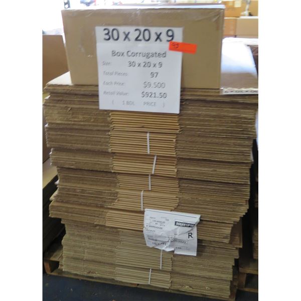 Qty 97 Corrugated Boxes 30"x20"x9" Retail $921