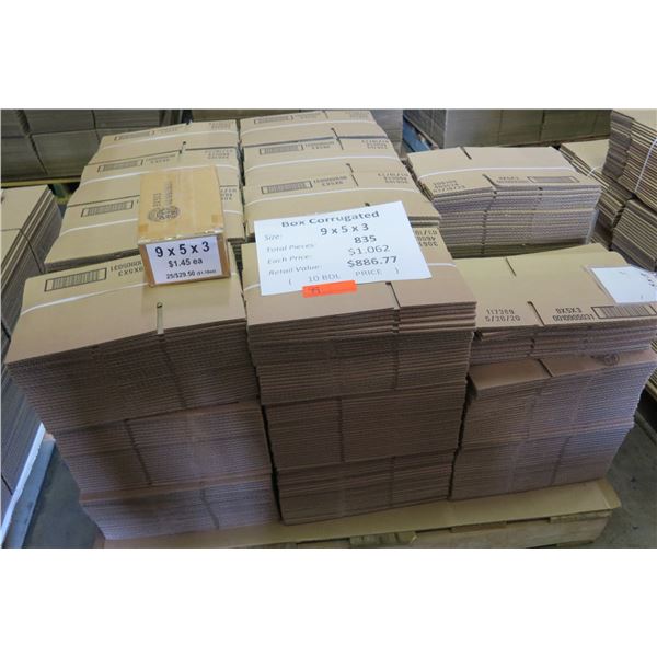 Qty 835 Corrugated Boxes 9"x5"x3" Retail $886