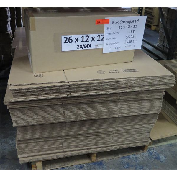 Qty 158 Corrugated Boxes 26"x12"x12" Retail $940