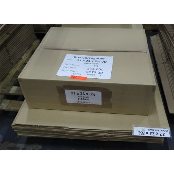 Qty 12 Corrugated Boxes 27"x23"x8.5 VD Misc Depth Retail $175