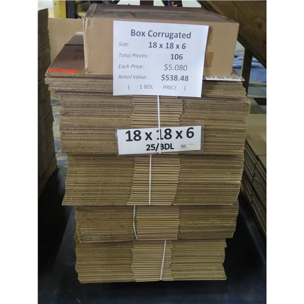 Qty 106 Corrugated Boxes 18"x18"x6" Retail $538