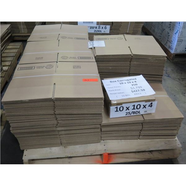 Qty 250 Corrugated Boxes 10 x10 x4  Retail $427