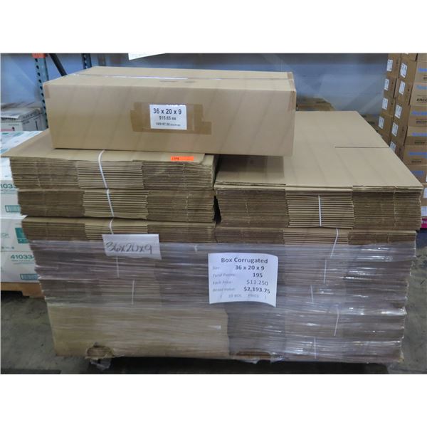 Qty 195  Corrugated Boxes 36"x20"x9" Retail $2193