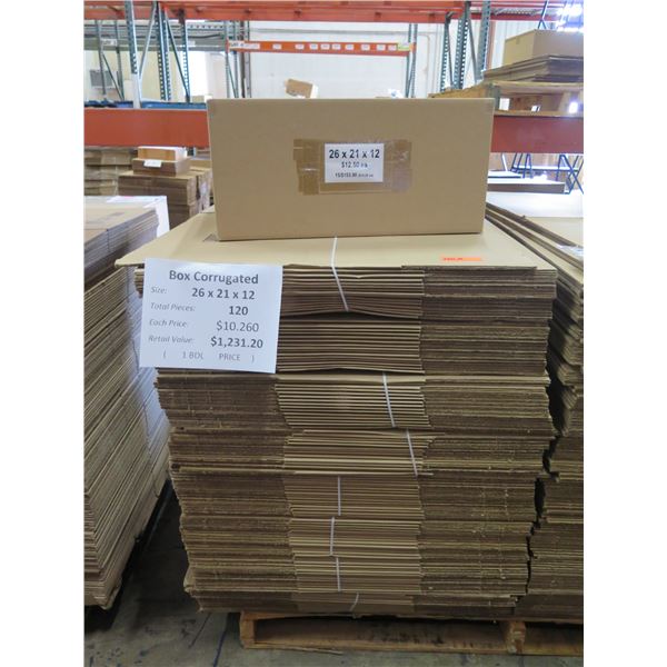 Qty 120 Corrugated Boxes 26"x21"x12" Retail $1231