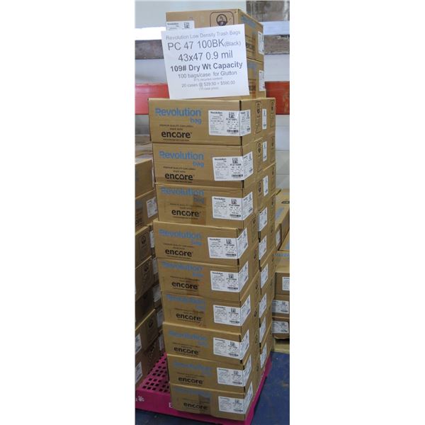 Qty 20 Boxes (100 ea) Revolution Low Density Trash Bags Black Retail $590