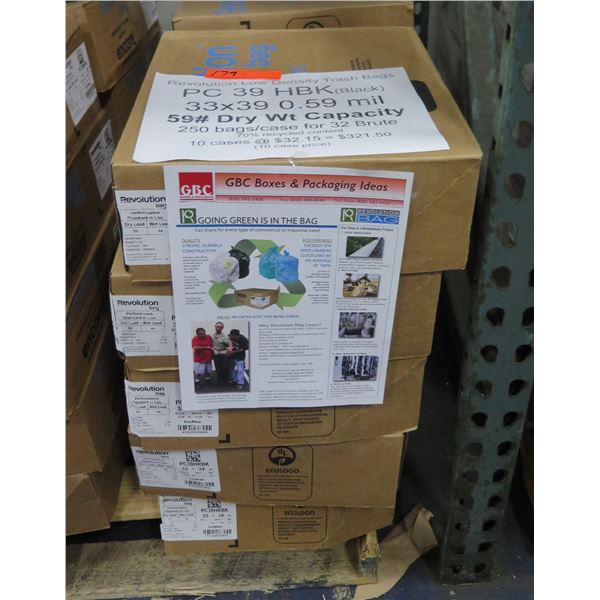 Qty 10 Boxes (250 ea) Revolution Low Density Trash Bags Black Retail $321