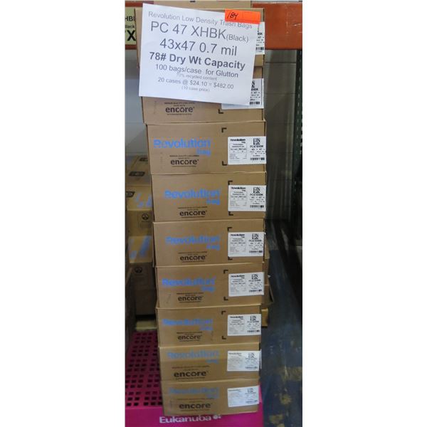 Qty 20 Boxes (100 ea) Revolution Low Density Trash Bags Black Retail $482