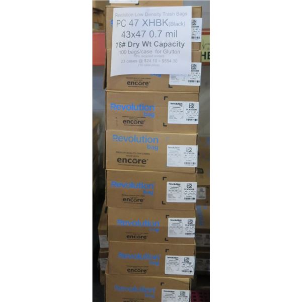 Qty 23 Boxes (100 ea) Revolution Low Density Trash Bags Black Retail $554