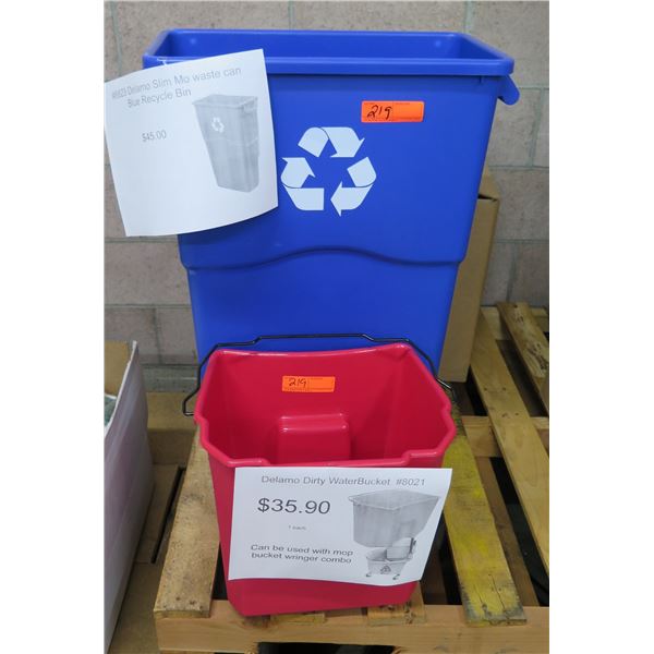 Delamo Slim Mo Blue Recycle Bin & Dirty Water Bucket Retail $80