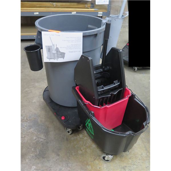 Delamo Set Three Auto Dolly Mop Wringer Bucket Combo Retail $311