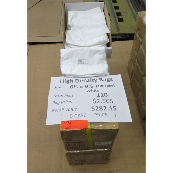 Qty 110 Pkgs (100ea) High Density Bags White 6.5"x9.5" Retail $282