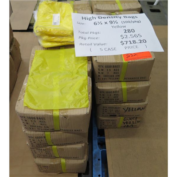 Qty 280 Pkgs (100ea) High Density Bags Yellow 6.5"x9.5" Retail $718