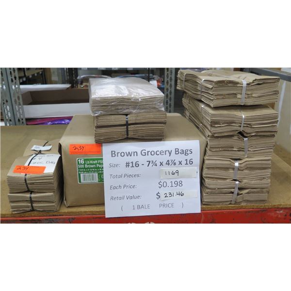 Qty 1169 Brown Grocery Bags 7.75 x4.75 x16  Retail $231