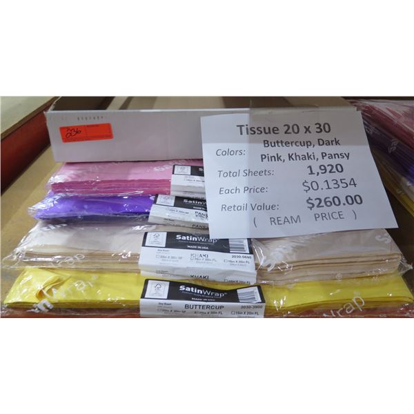 Qty 1920 Multi-Colored Tissue Sheets 20 x30  Retail $260