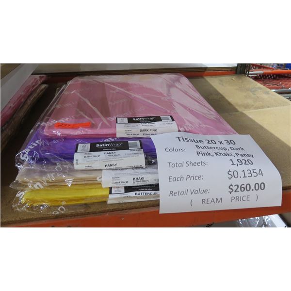 Qty 1920 Multi-Colored Tissue Sheets 20 x30  Retail $260