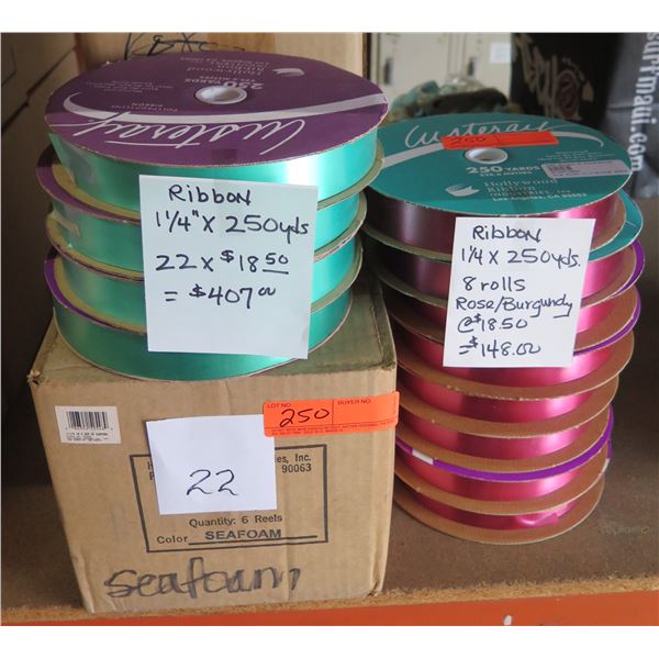 Qty 30 Assorted Ribbon Rolls 1.25"x250 yards Retail $555