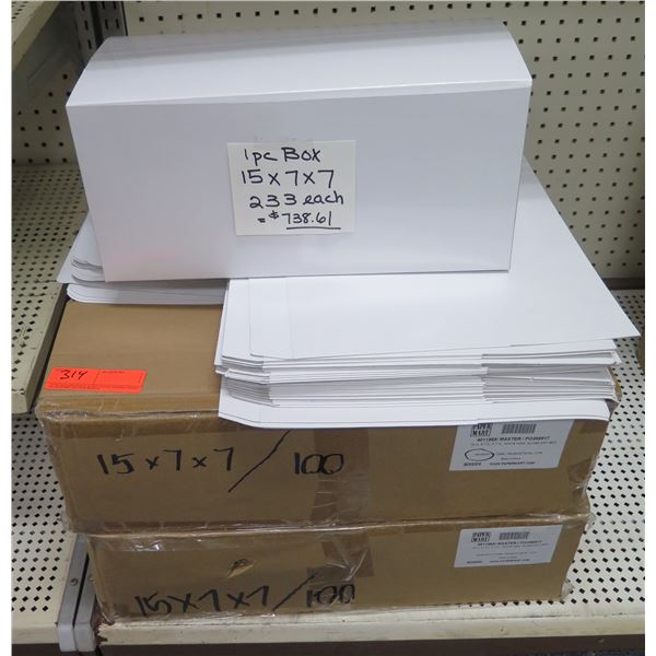 Qty 233 White 1pc Boxes 15"x7"x7" Retail $738