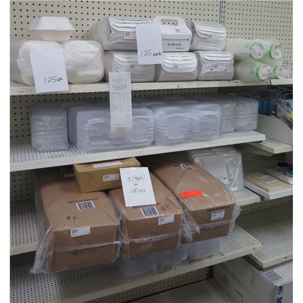 Contents of Shelf: Take Out Containers Misc Sizes Retail $490 (shelf not included)