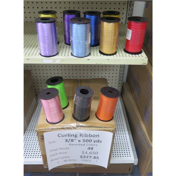 Qty 49 Rolls Curling Ribbon Misc Colors 3/8"x 500yards Retail $227