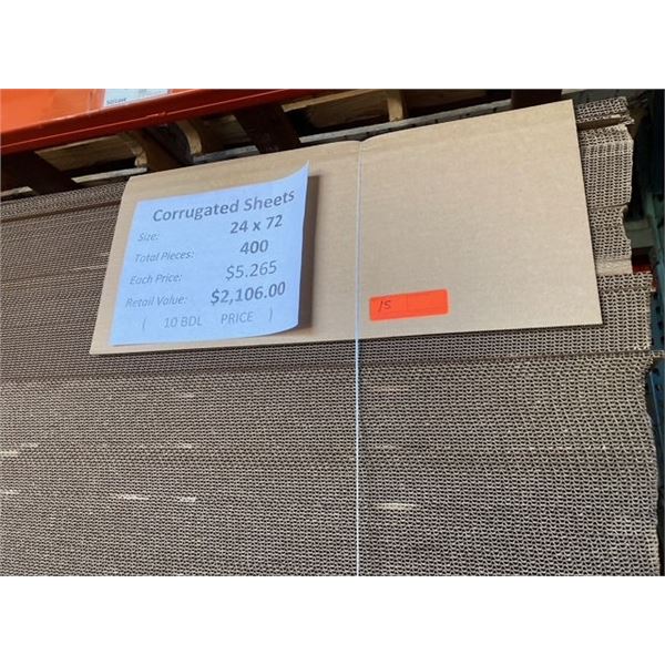 Qty 400 Corrugated Sheets 24 x72  Retail $2106