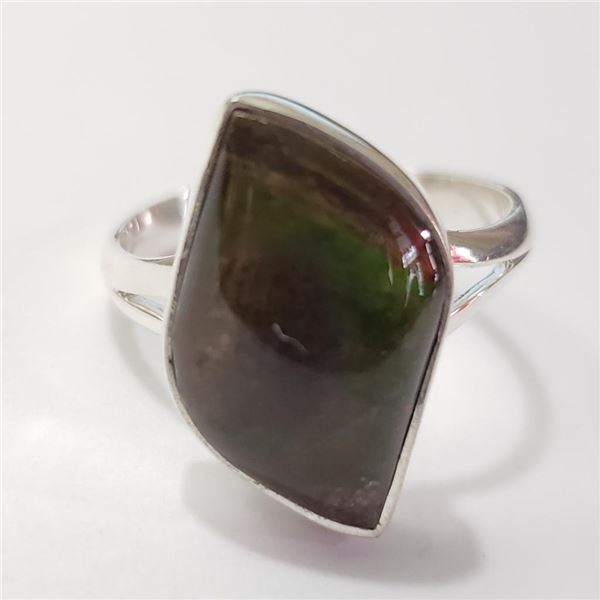 Silver Canadian Ammolite Ring (~Size 8)(Ring is resizable for $40) (~length 0inches) (~weight 3.53g)