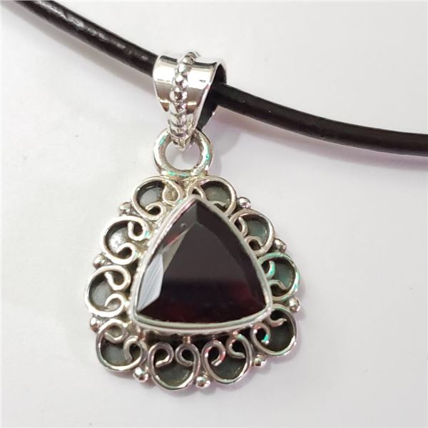 Silver Garnet W/ Cord Pendant (~Size 0) (~length 0inches) (~weight 4.24g), Suggested Retail Value $2
