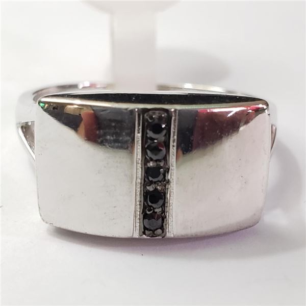 Silver Black Onyx Ring (~Size 10.5)(Ring is resizable for $40) (~length 0inches) (~weight 6g), Sugge