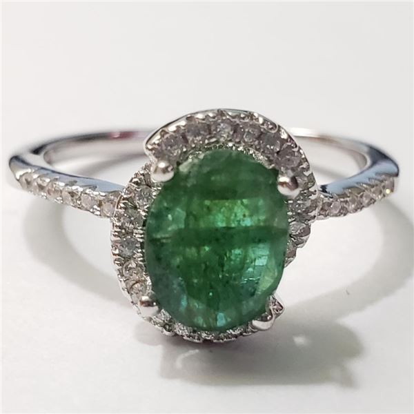 Silver Emerald Cubic Zirconia Ring (~Size 7.5)(Ring is resizable for $40) (~length 0 inches), Sugges