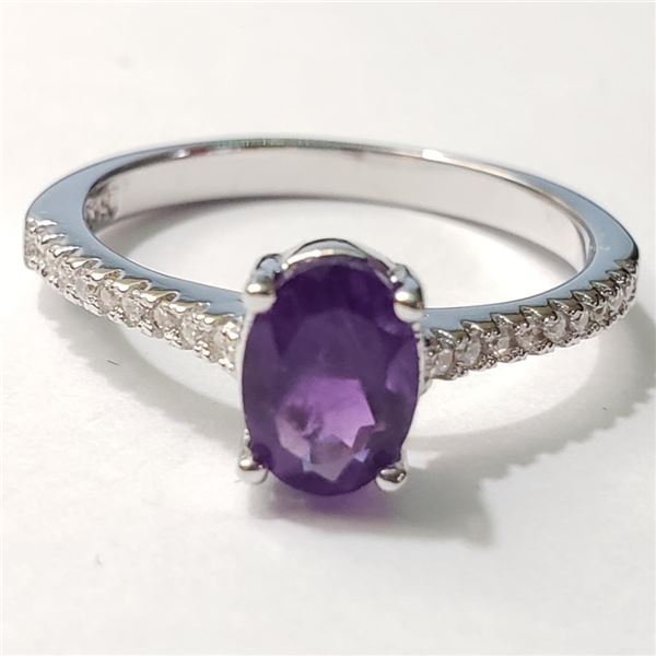 Silver Amethyst Cubic Zirconia Ring (~Size 7)(Ring is resizable for $40) (~length 0 inches), Suggest