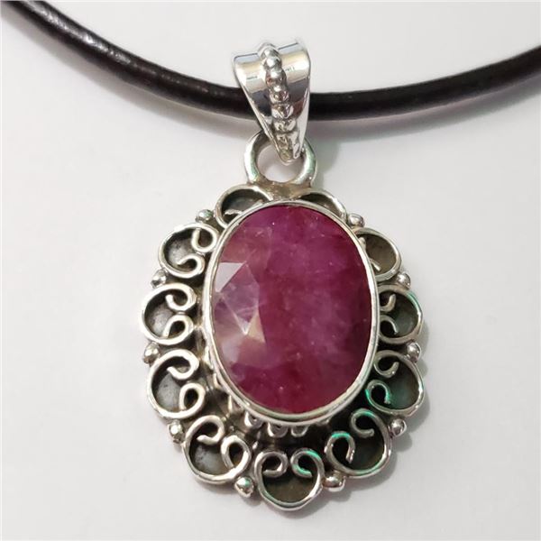 Silver Ruby W/ Cord Pendant (~Size 0) (~length 0 inches) (~weight 4.78g), Suggested Retail Value $18