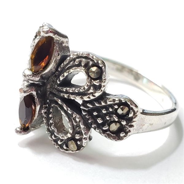 Silver Marcasite Garnet Ring (~Size 7.5)(Ring is resizable for $40) (~length 0 inches) (~weight 4.63