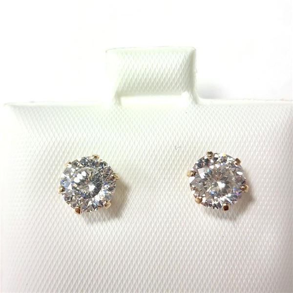 10K Yellow Gold White Moissanite Test Like Diamond Looks Better(2ct) Earrings (~weight 0.9g), Made i