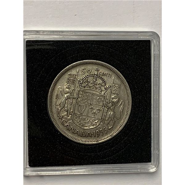 Canada Vintage Cased 1955 Silver Half Dollar Coin