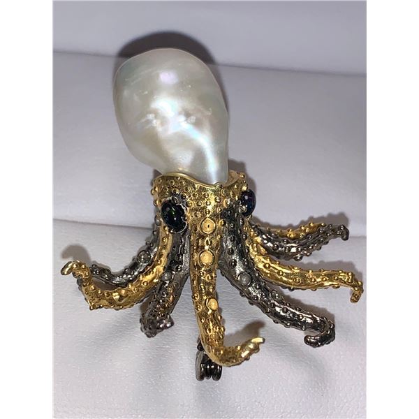 Natural Pearl oversized 30 Carat unique octopus Sculpted ring with APPRAISAL Certificate Valued $120