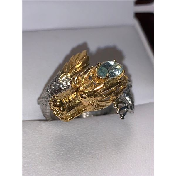 Ladies Natural Aquamarine Sculpted Dragons Head Ring with APPRAISAL Certificate Valued $1000.00