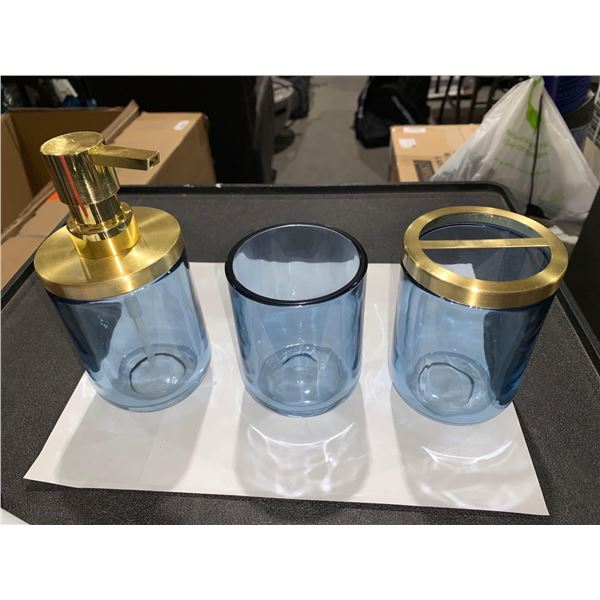 Moda Jasper Blue & Gold Toothbrush Holder, Tumbler & Soap Dispenser