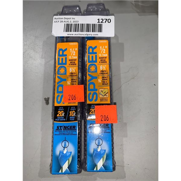 Spyder 1/2" Auger Bit 6 1/2: Length  Stinger Lot of 2