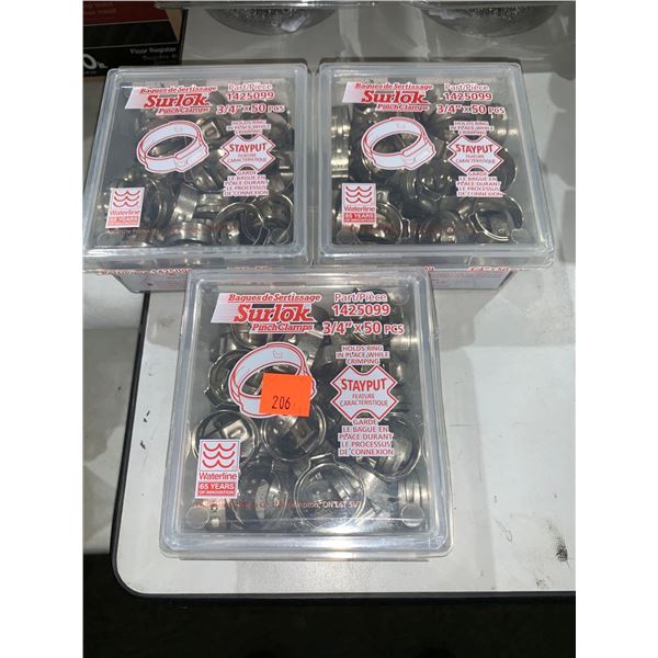 Surlok Pinch Clamps 3/4" x 50pcs Lot of 3 Packages