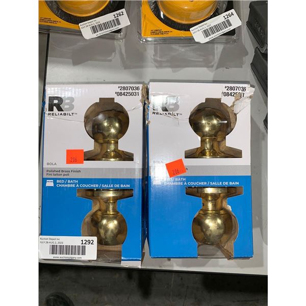 Relibilt Bola Polished Brass Finish Bed/Bath  Handles Lot of 2