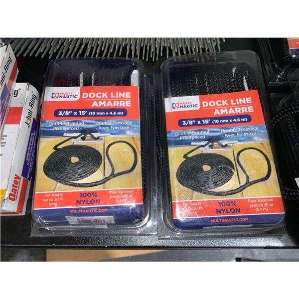 Lot of 2 - 3/8"x15' Double Braided Multi Nautic Dock Line