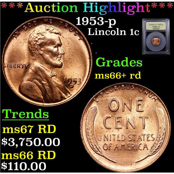 ***Auction Highlight*** 1953-p Lincoln Cent 1c Graded GEM++ RD By USCG (fc)