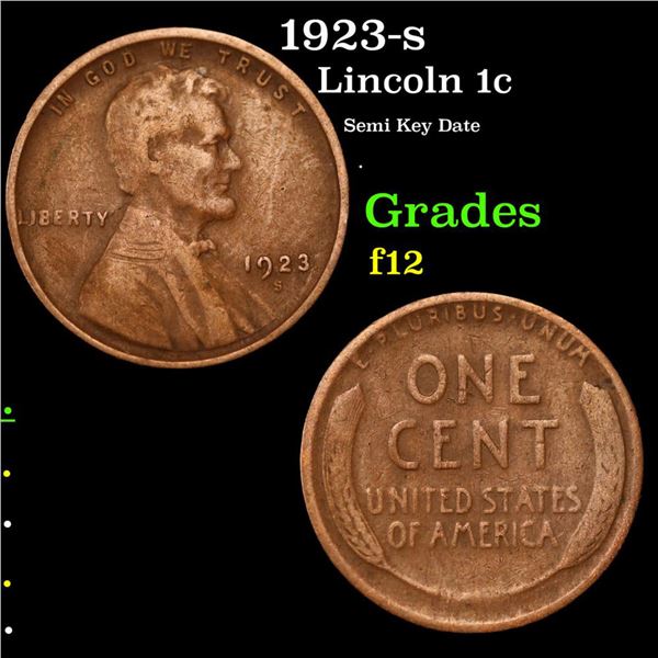 1923-s Lincoln Cent 1c Grades f, fine