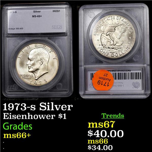 1973-s Silver Eisenhower Dollar $1 Graded ms66+ By SEGS