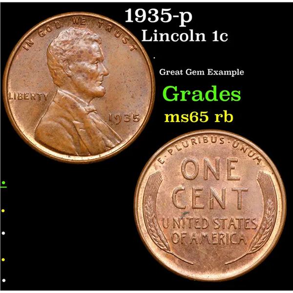 1935-p Lincoln Cent 1c Grades GEM Unc RB