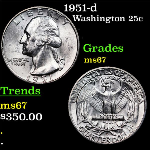 1951-d Washington Quarter 25c Grades GEM++ Unc