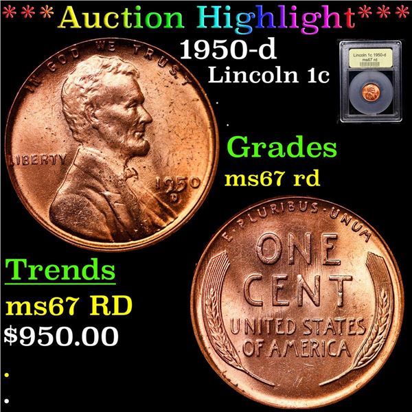 ***Auction Highlight*** 1950-d Lincoln Cent 1c Graded GEM++ Unc RD BY USCG (fc)