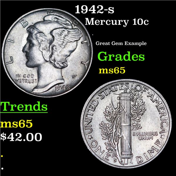1942-s Mercury Dime 10c Grades GEM Unc